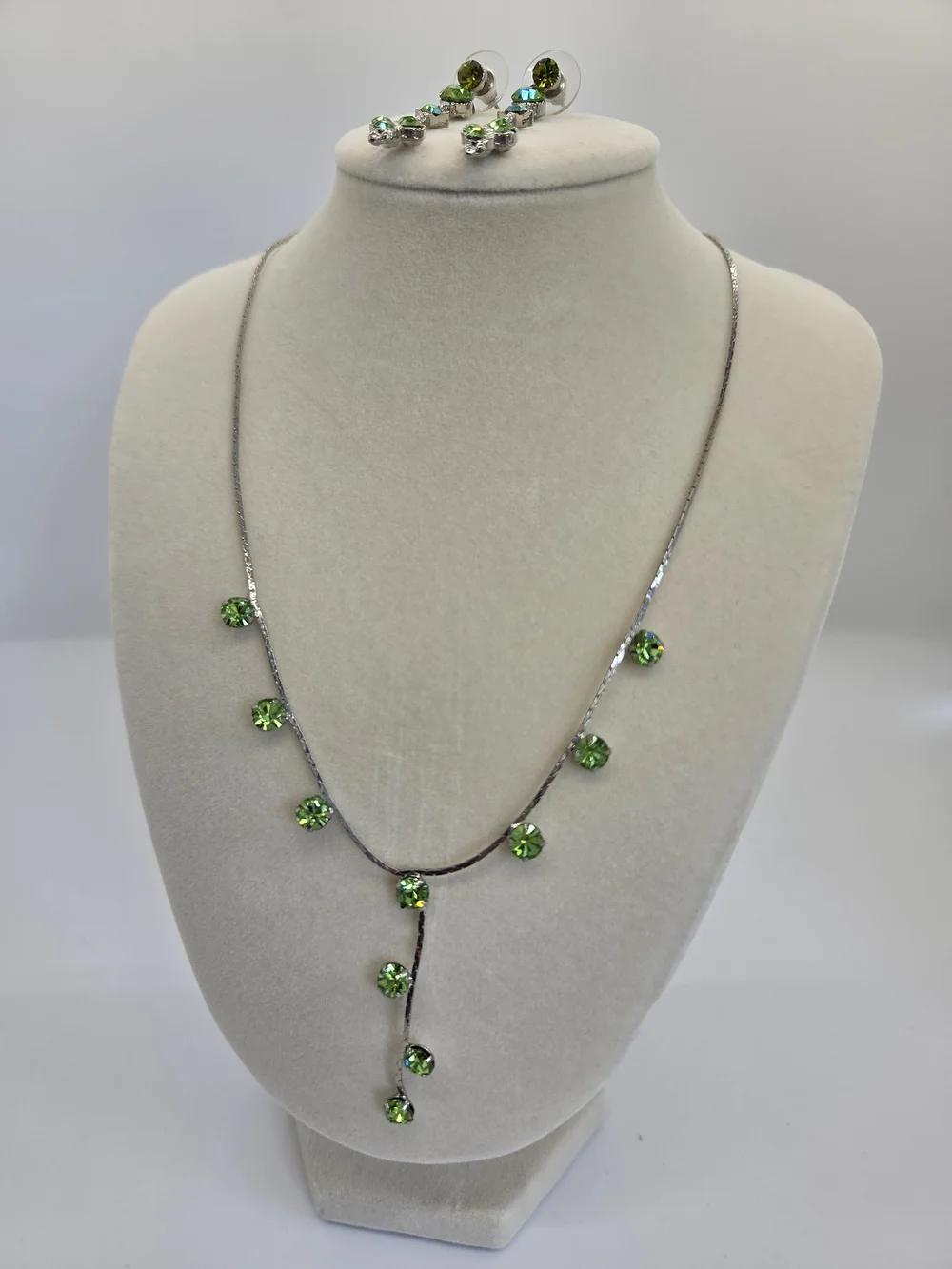 Green Crystal Drop Necklace and Earrings Set